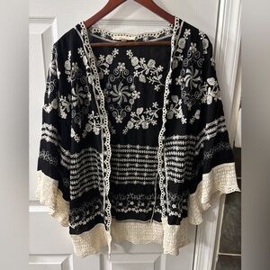 Solitaire Black and Cream Embroidered Cardigan